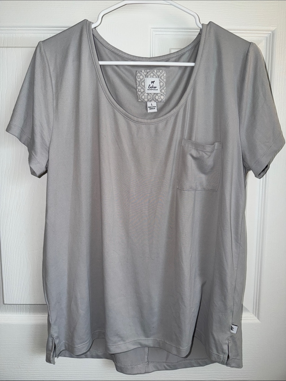 Echo Light Gray Scoop Neck Pocket Short Sleeve Tee